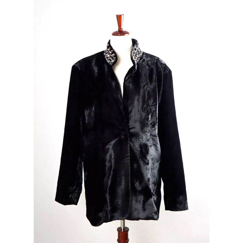 Soft Surroundings Women's Black Starlet Velvet Embellished Blazer Sz M Black